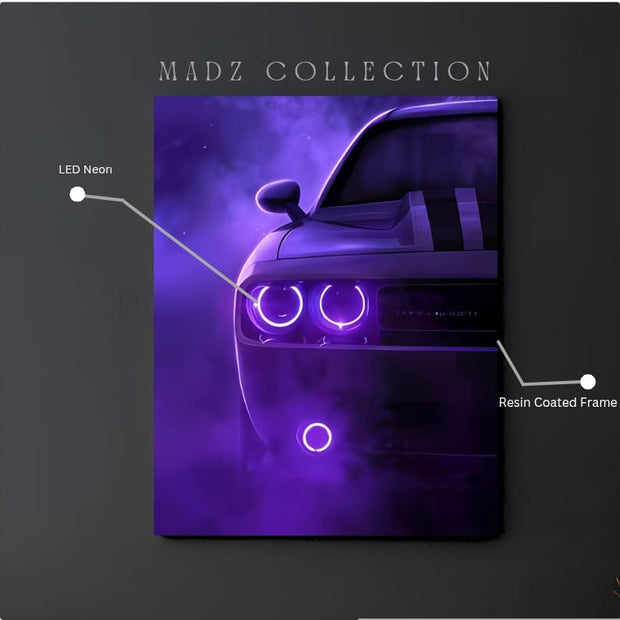 Dodge Challenger Front DRLs Round White Light | Resin Neon Frame | 4k Premium