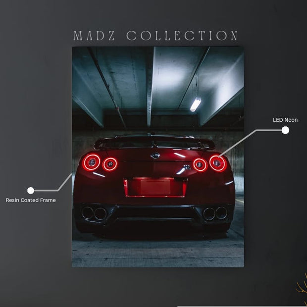 Nissan GTR Back Red Round Light | Resin Neon Frame | 4k Premium