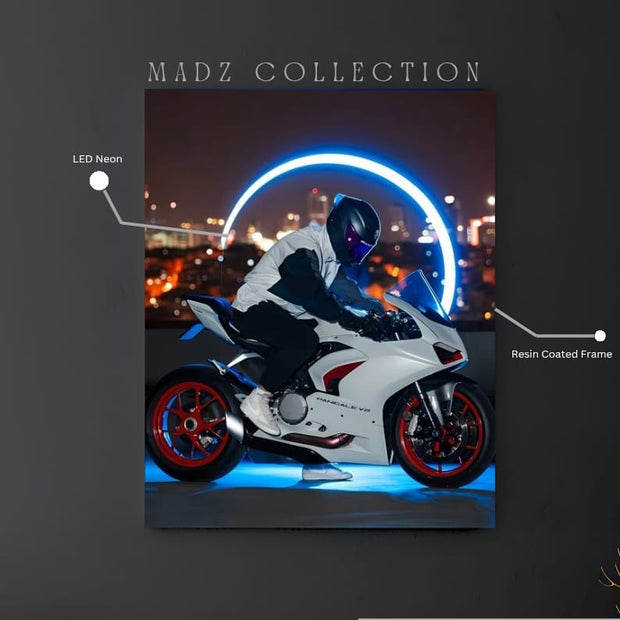 Ducati Panigale V2 Back Blue Round Light  | Resin Neon Frame | 4k Premium