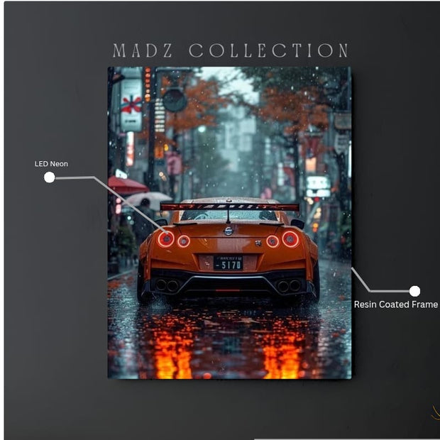 Nissan GTR Back Red Round Light | Resin Neon Frame | 4k Premium