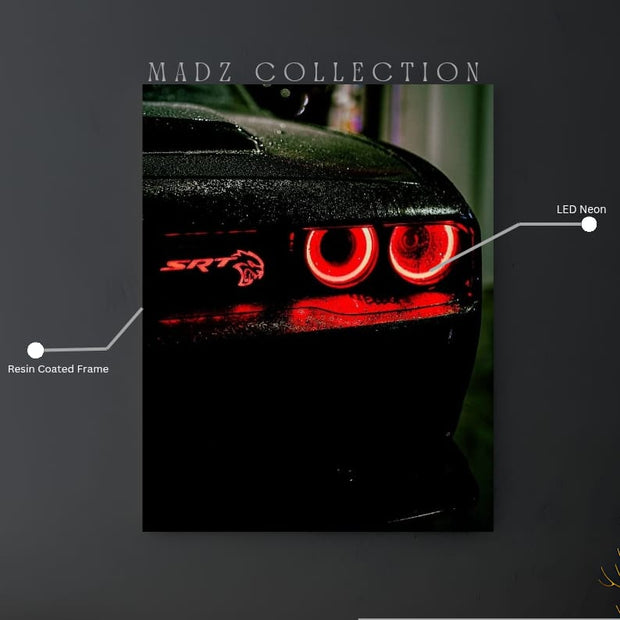 Dodge Challenger Hellcat Front Red Round Light  | Resin Neon Frame | 4k Premium