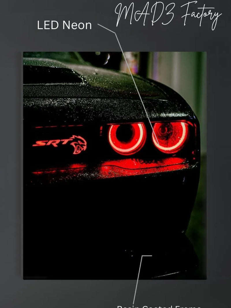 Dodge Challenger Hellcat Front Red Round Light  | Resin Neon Frame | 4k Premium