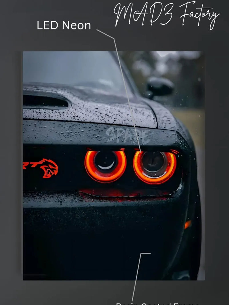 Dodge Challenger Hellcat Red Eye Front DRLs Red Light | Resin Neon Frame | 4k Premium