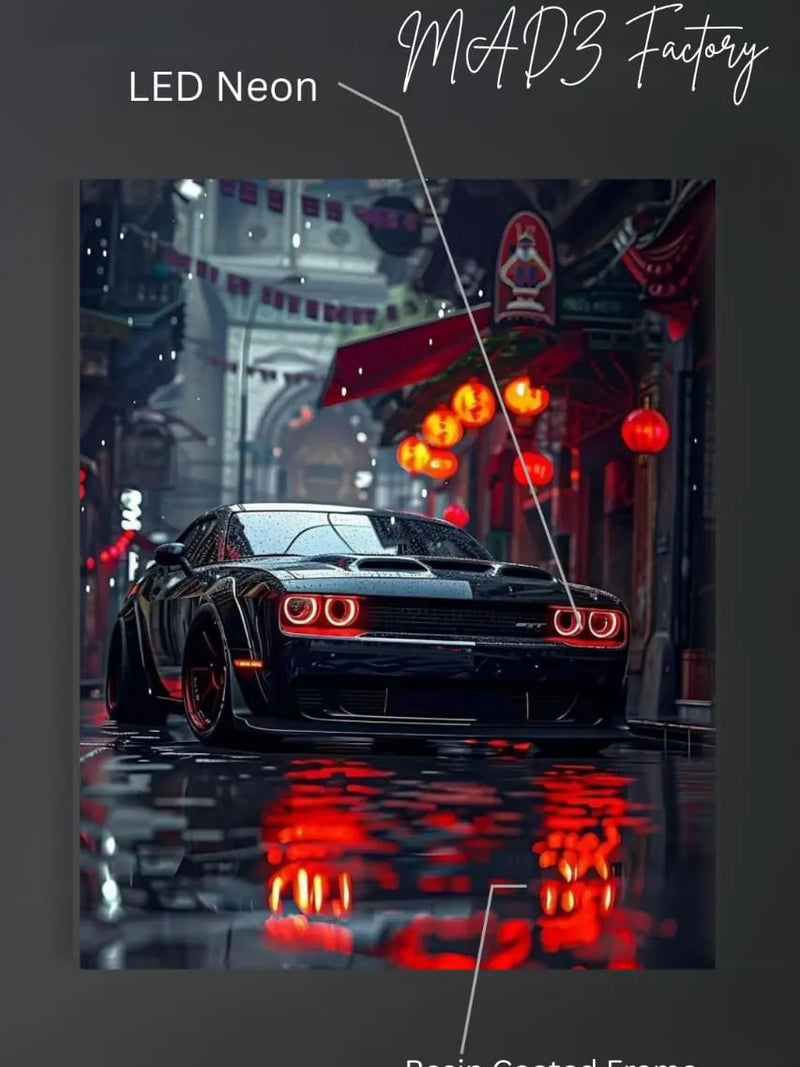 Dodge Challenger SRT Front Red Round Light  | Resin Neon Frame | 4k Premium
