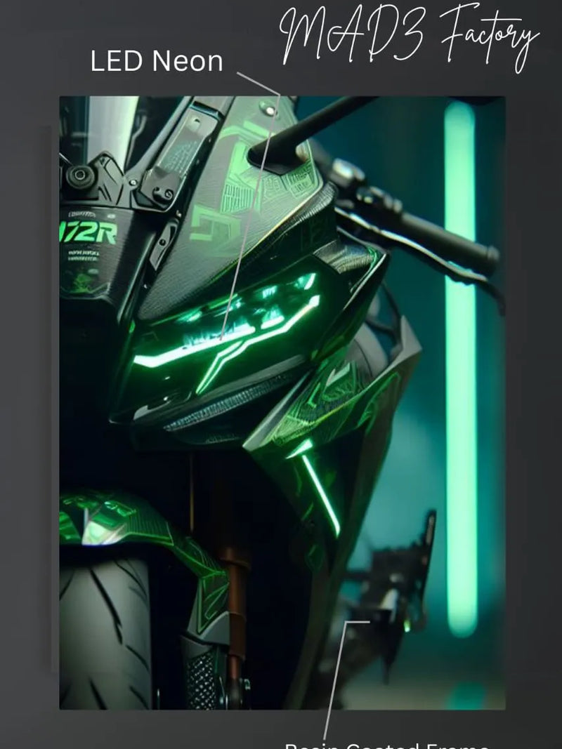 Kawasaki Ninja H2R Bike Front DRLs Green Light | Resin Neon Frame | 4k Premium