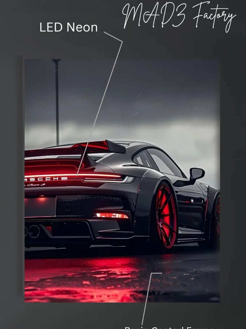 Porsche 911 GT3 Tail Red Light | Resin Neon Frame | 4k Premium