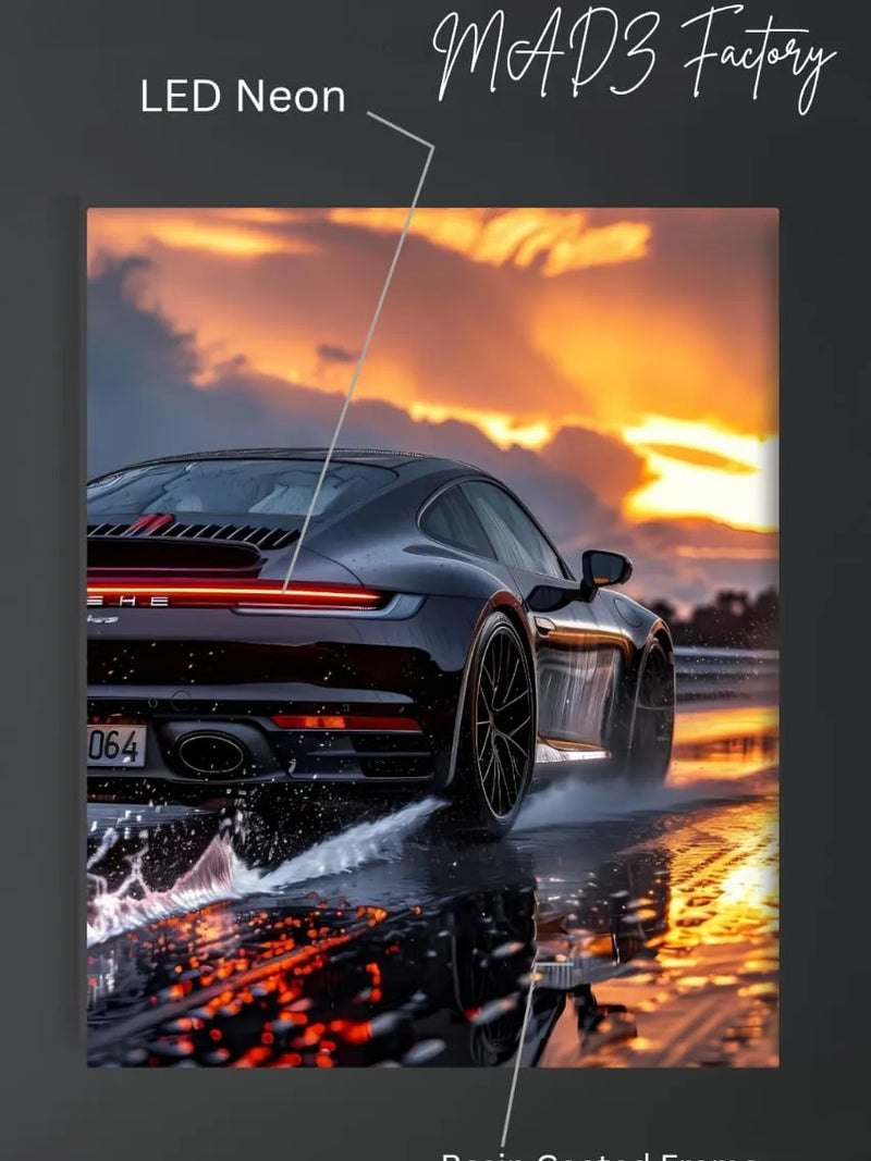 Porsche 911 Tail Red Light | Resin Neon Frame | 4k Premium
