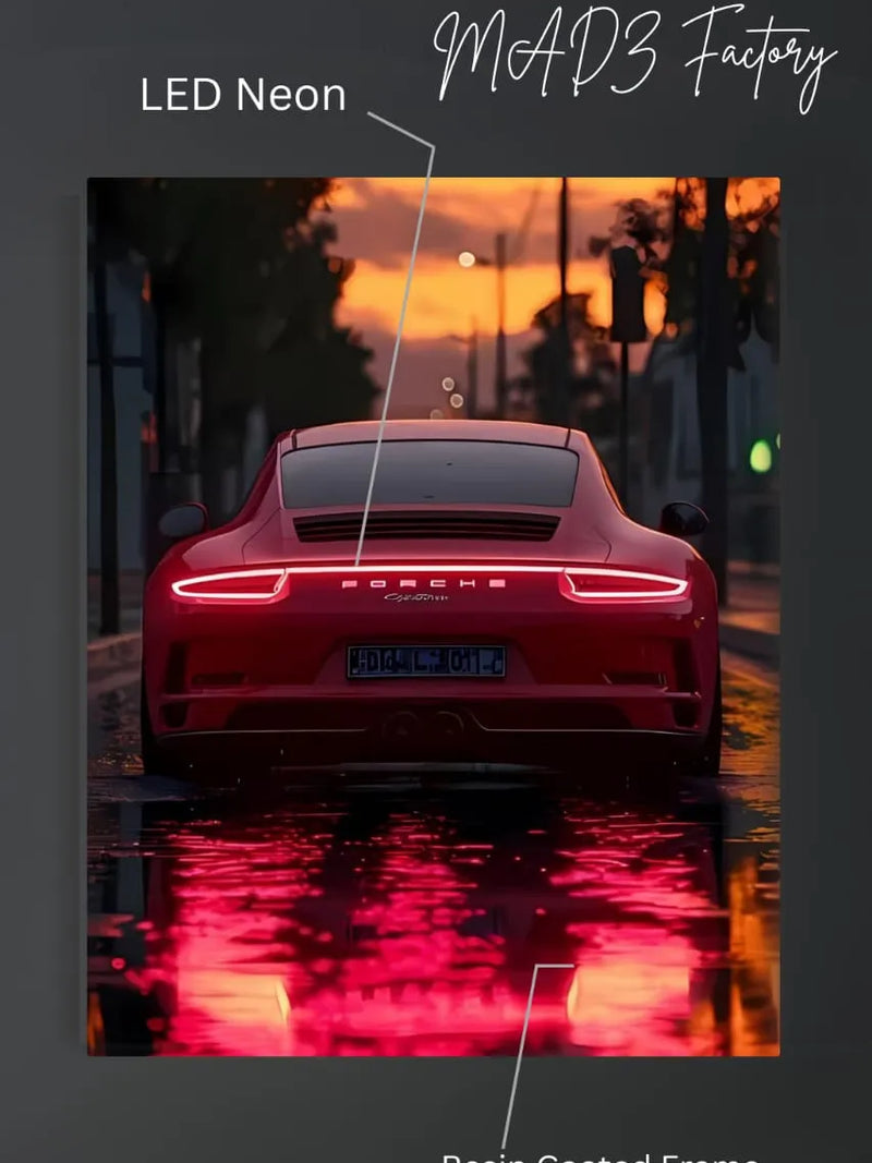 Porsche Back Red Light  | Resin Neon Frame | 4k Premium