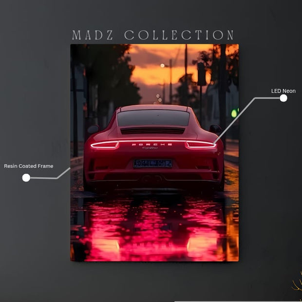 Porsche Back Red Light  | Resin Neon Frame | 4k Premium