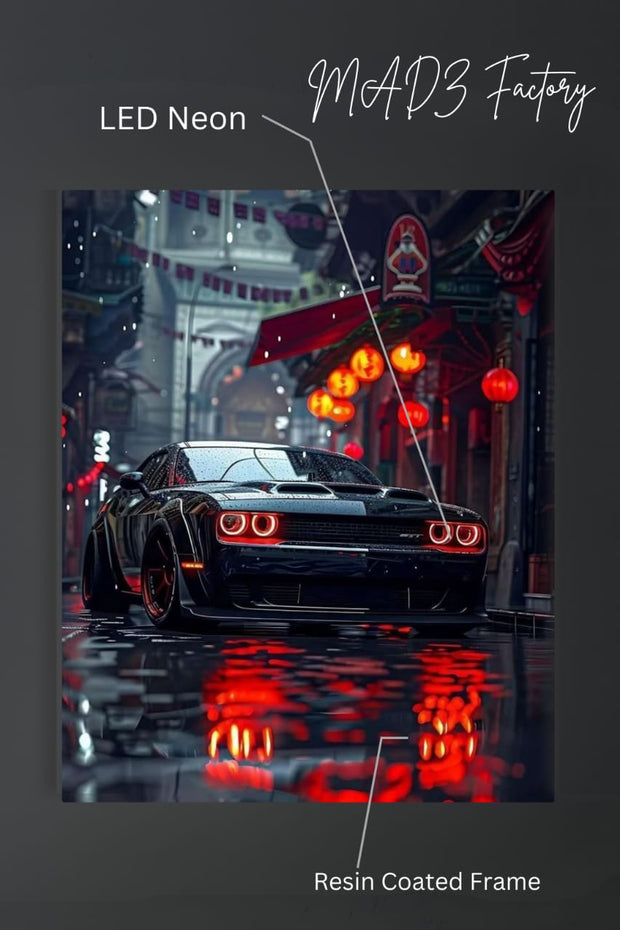 Dodge Challenger SRT Front Red Round Light  | Resin Neon Frame | 4k Premium