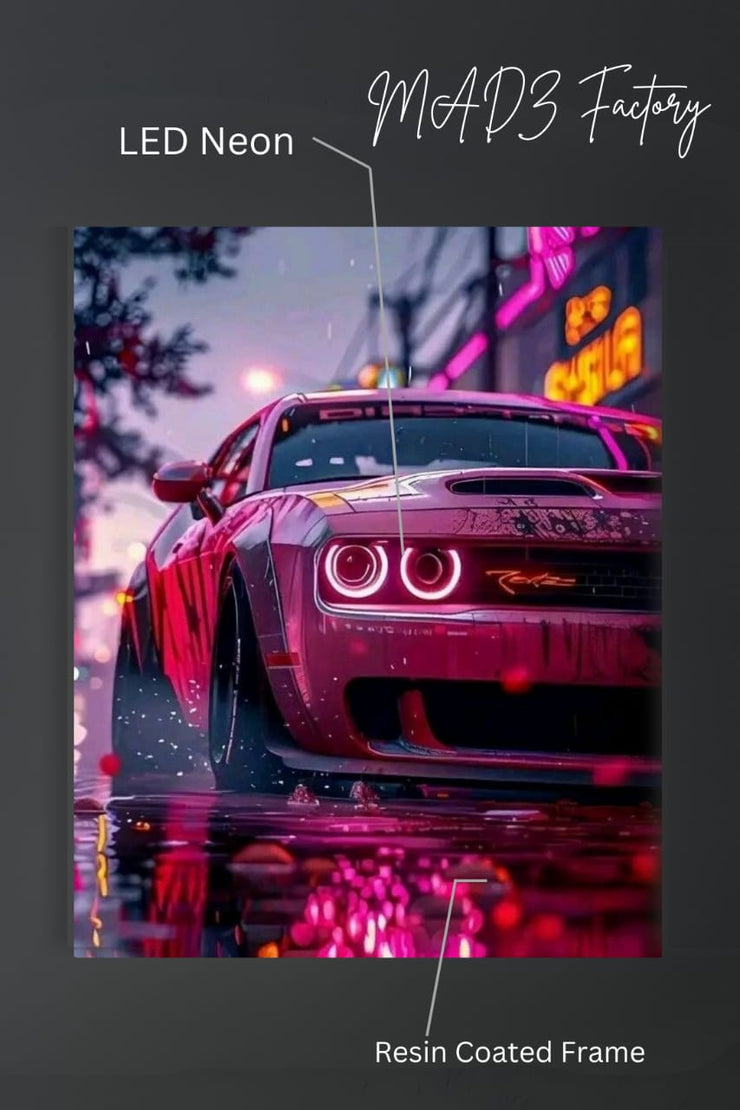 Dodge Challenger Front Round Pink Light | Resin Neon Frame | 4k Premium