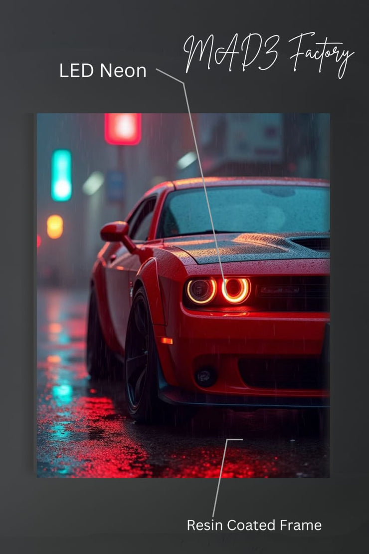 Dodge Challenger Front DRLs Red Light | Resin Neon Frame | 4k Premium