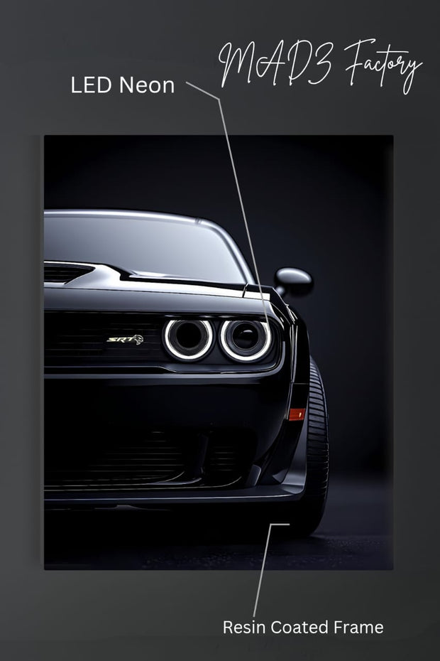Dodge Challenger SRT Black Front DRLs White Light | Resin Neon Frame | 4k Premium