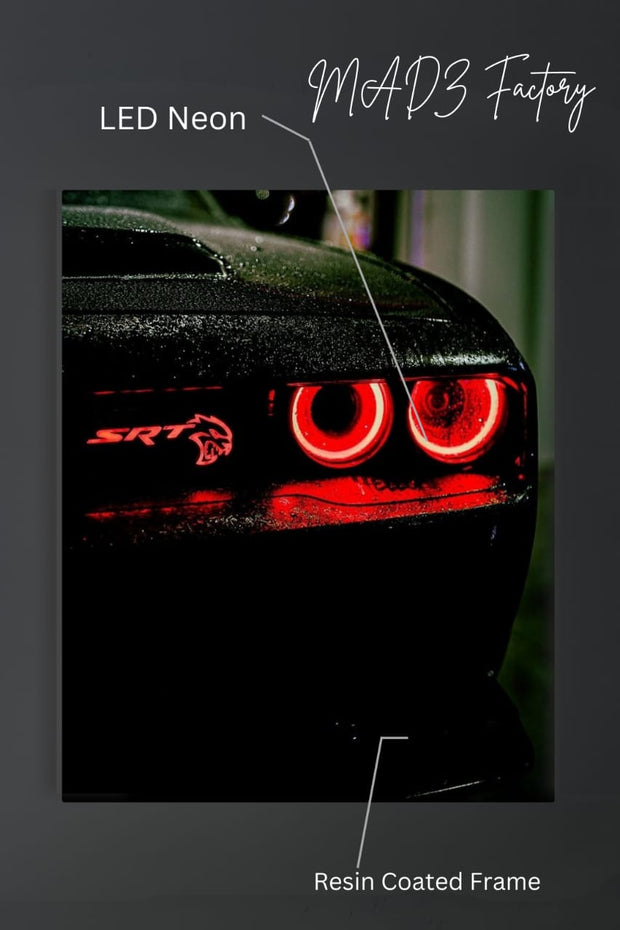 Dodge Challenger Hellcat Front Red Round Light  | Resin Neon Frame | 4k Premium