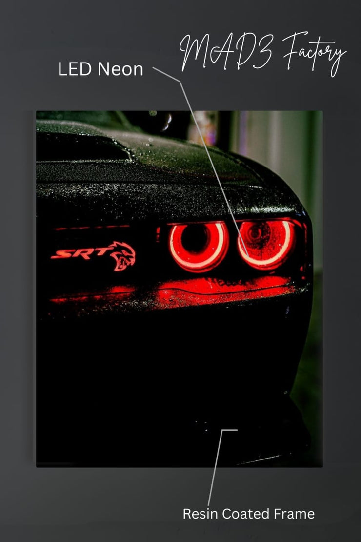 Dodge Challenger Hellcat Front Red Round Light  | Resin Neon Frame | 4k Premium