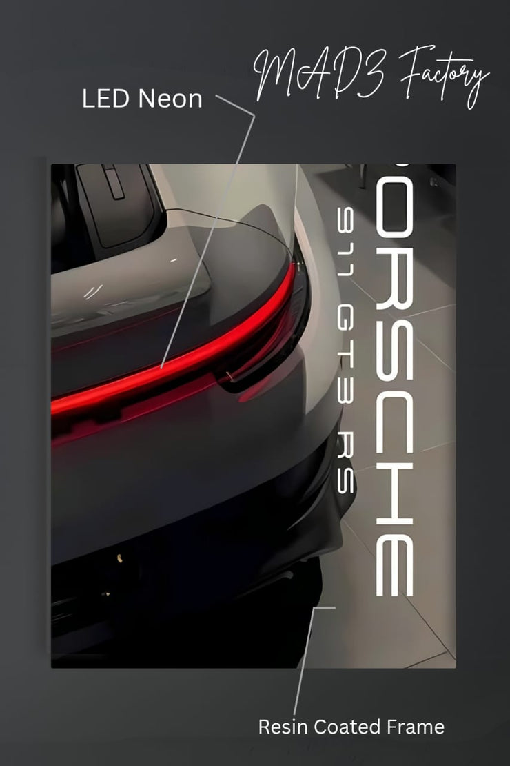 Porsche 911 GT3 RS Tail Red Light | Resin Neon Frame | 4k Premium