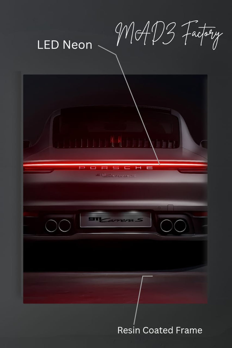 Porsche 911 Tail Red Light | Resin Neon Frame | 4k Premium