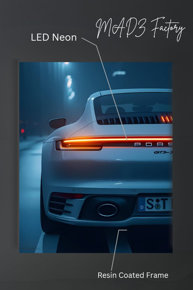Porsche Tail Red Light | Resin Neon Frame | 4k Premium