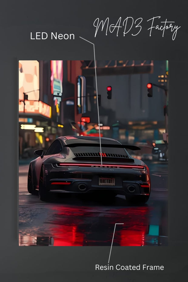 Porsche 911 Tail Red Light | Resin Neon Frame | 4k Premium