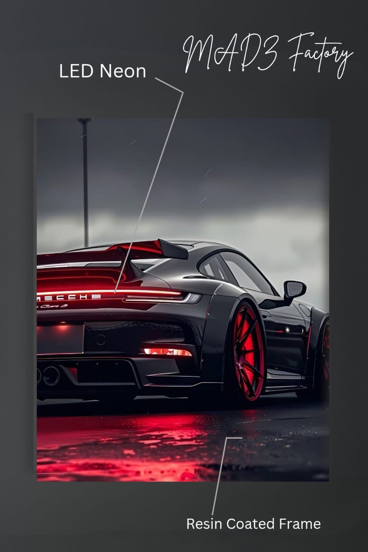 Porsche 911 GT3 Tail Red Light | Resin Neon Frame | 4k Premium