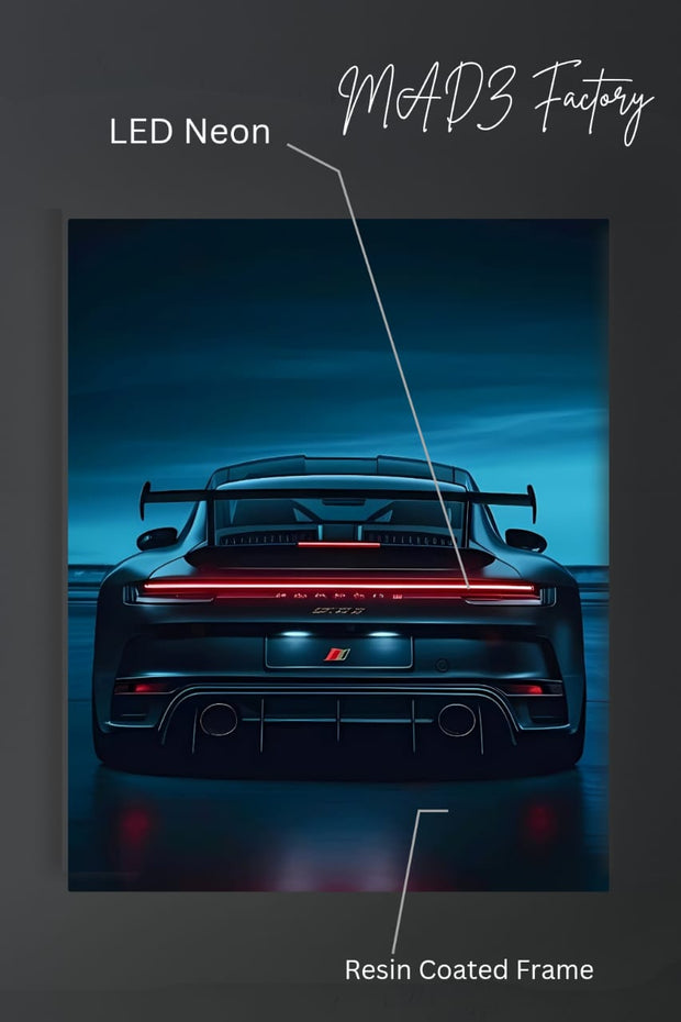 Porsche Gt3 RS Tail Red Light | Resin Neon Frame | 4k Premium
