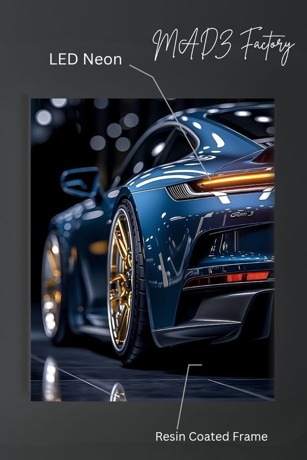 Porsche 911 Tail Red Light Bluish | Resin Neon Frame | 4k Premium