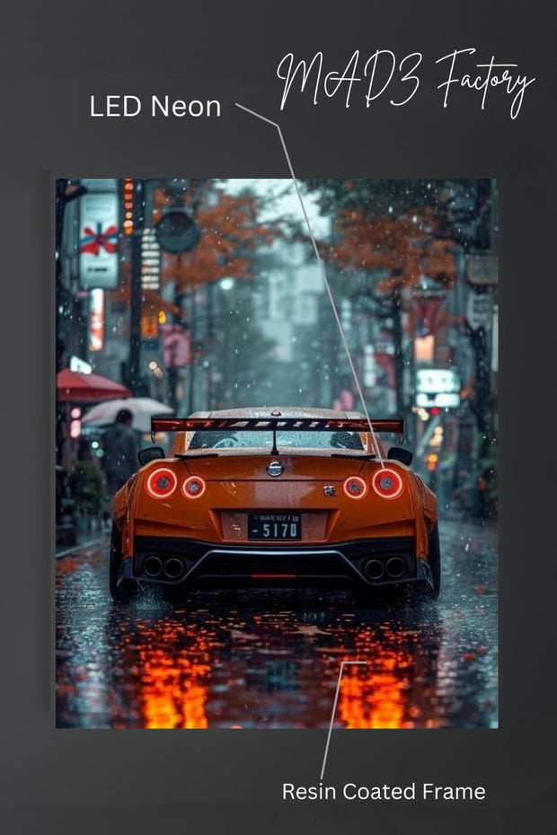 Nissan GTR Back Red Round Light | Resin Neon Frame | 4k Premium