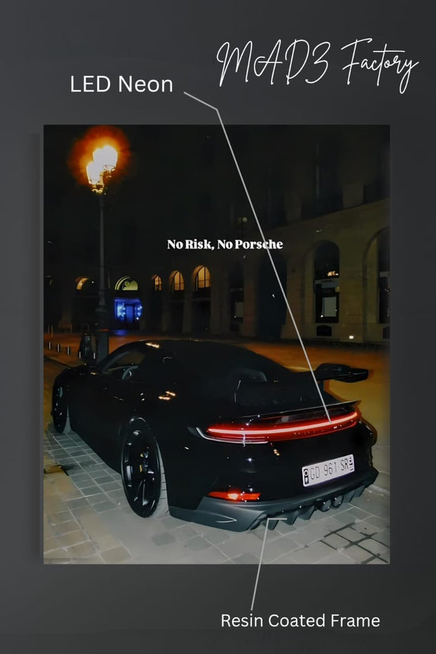 No Money No Porsche Tail Red Light | Resin Neon Frame | 4k Premium