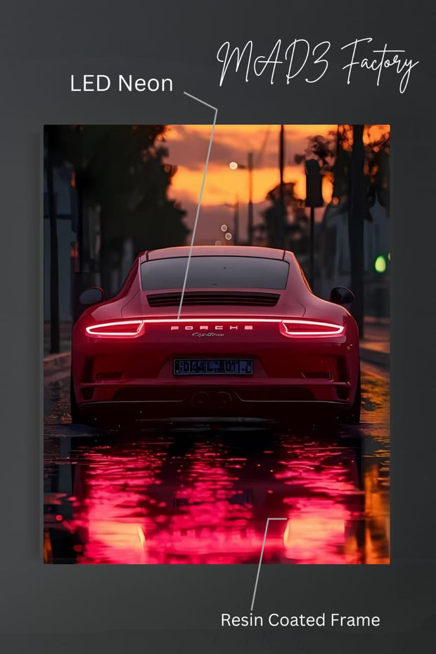 Porsche Back Red Light  | Resin Neon Frame | 4k Premium