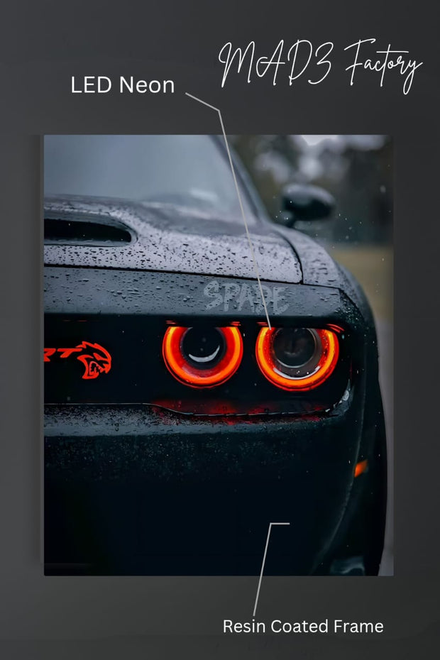 Dodge Challenger Hellcat Red Eye Front DRLs Red Light | Resin Neon Frame | 4k Premium