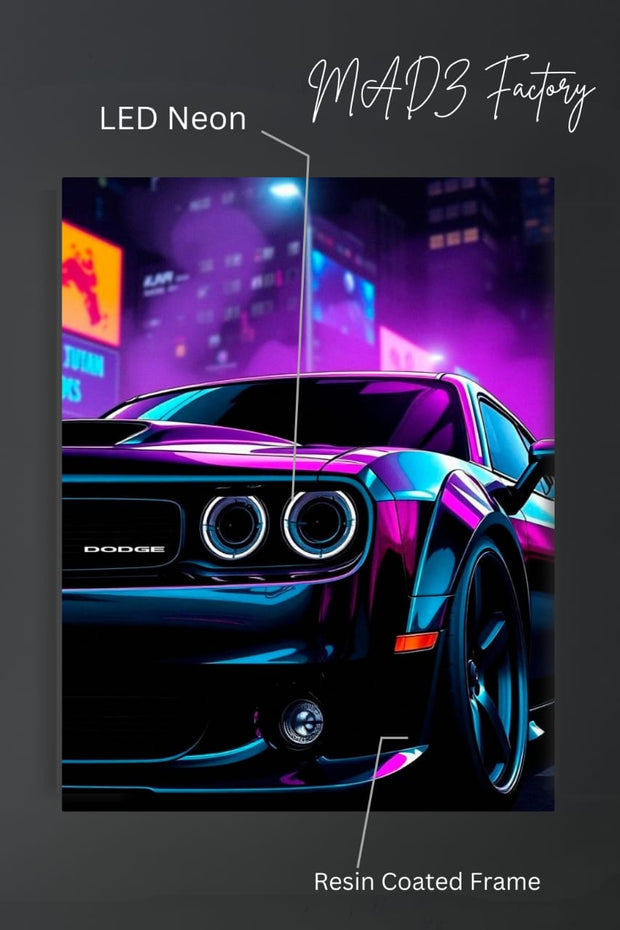 Dodge Challenger Front DRL Round White Light | Resin Neon Frame | 4k Premium
