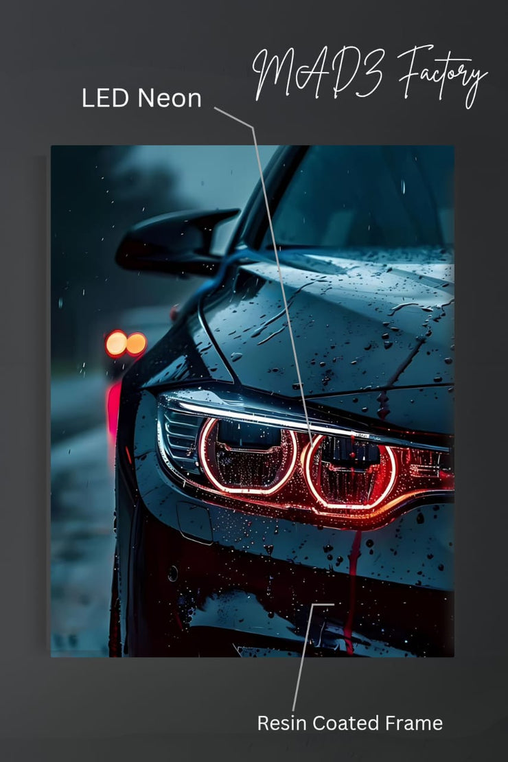 BMW M3 Rainy Front DRLs Red Light | Resin Neon Frame | 4k Premium