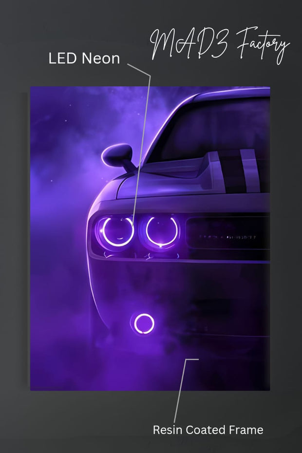 Dodge Challenger Front DRLs Round White Light | Resin Neon Frame | 4k Premium