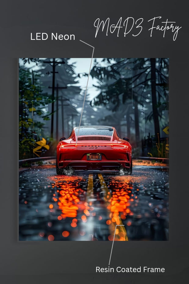 Porsche 911 Tail Red Light | Resin Neon Frame | 4k Premium