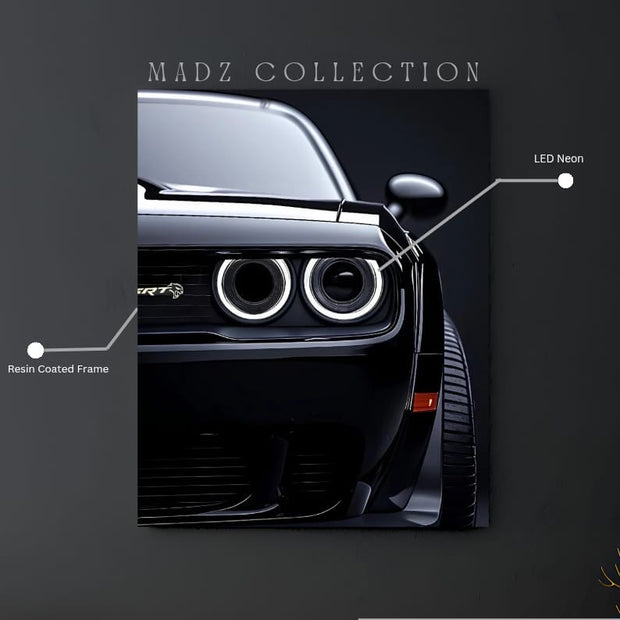 Dodge Challenger SRT Black Front DRLs White Light | Resin Neon Frame | 4k Premium