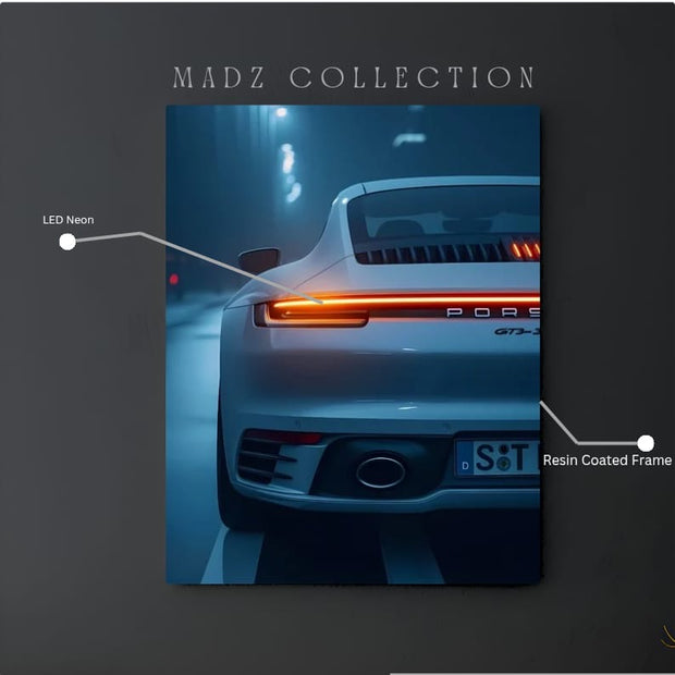 Porsche Tail Red Light | Resin Neon Frame | 4k Premium