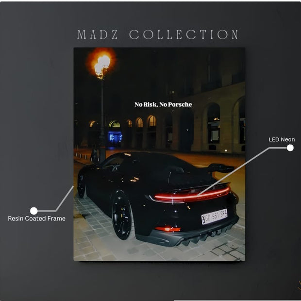 No Money No Porsche Tail Red Light | Resin Neon Frame | 4k Premium