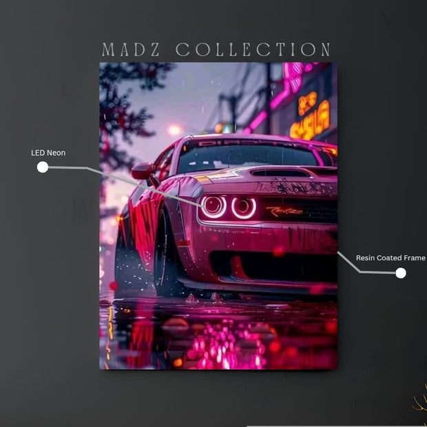 Dodge Challenger Front Round Pink Light | Resin Neon Frame | 4k Premium
