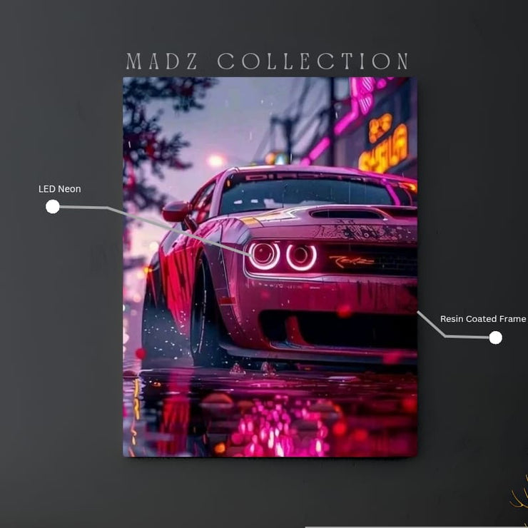 Dodge Challenger Front Round Pink Light | Resin Neon Frame | 4k Premium