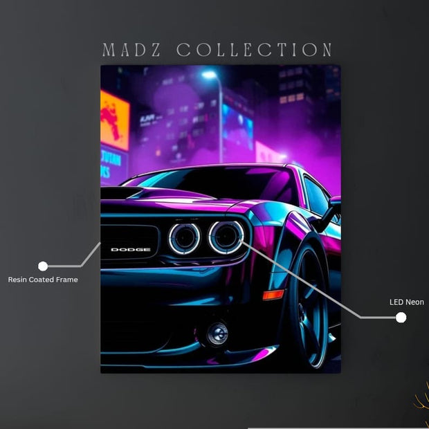 Dodge Challenger Front DRL Round White Light | Resin Neon Frame | 4k Premium